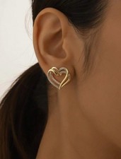 Fashion Cubic Zirconia Decor Heart Stud Earrings Women Casual Style Jewelry Gift