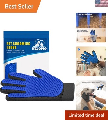 Pet Hair Remover Grooming Glove Deshedding Brush for Dogs Cats Right Hand Blue