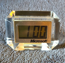 Vintage 1987 Microsoft Crystal Digital Desk Clock Made In HK