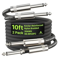 Heavy-Duty 10 ft 2-Pack 1/4 Inch Guitar Cable, 20AWG Shielded Instrument Cord