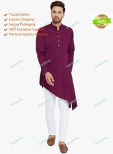 Designer Kurta Cotton Shirt Ethnic Mens Long Pathani Kurta With Pyjama