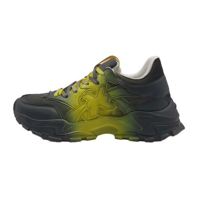 John Richmond Herren Schuhe Gr. 42 Sneaker Grau Gelb Leder Synte Stoff Rd208