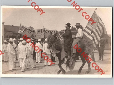 #ad 1910 Unusual Creepy Mannerchor Saints Parade Masked Man Horse American Flag RPPC $49.99