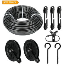 Outdoor Clothesline Kit Pulleys 150 Ft Black PVC-Coated Galvanized Steel Cable