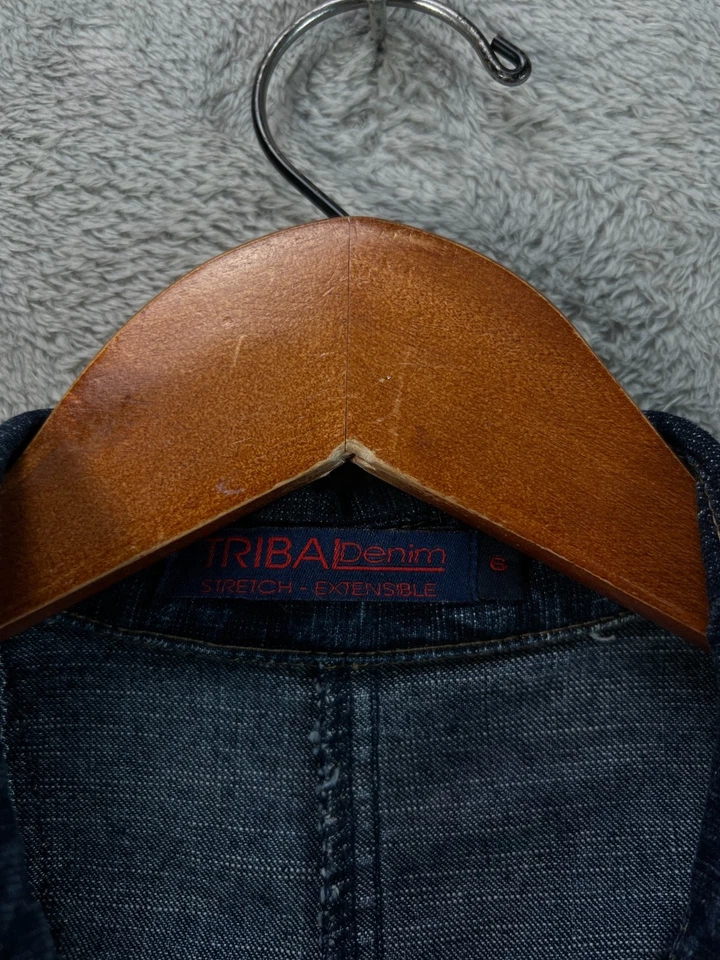 Chaqueta de mezclilla tribal vintage para mujer 6 chaquetas de mezclilla azul oscuro elástica Foto 4 de 4