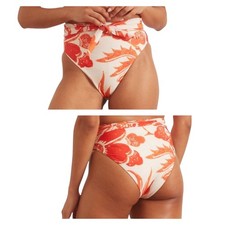 Mara Hoffman Goldie High-Waist Bikini Bottom Red Multi Floral Medium NWT