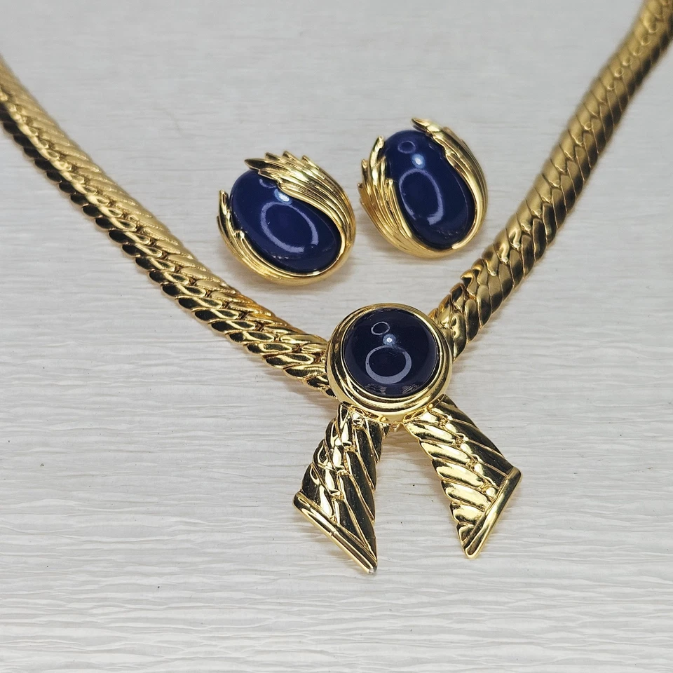 Joan Rivers Lote Collar Pendientes Deslizantes Intercambiables Oro Brillante Azul Marino Foto 2 de 4