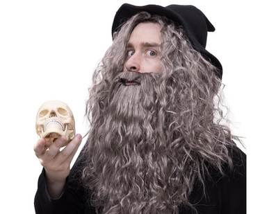 Long, Gray Wizard Wig and Beard Set: Halloween Costume Wig For Men; Merlin; Mens