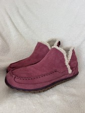 L.L. Bean Mountain Slippers Boot Mocs Women  s Pink Suede Fleece Lined Size 9