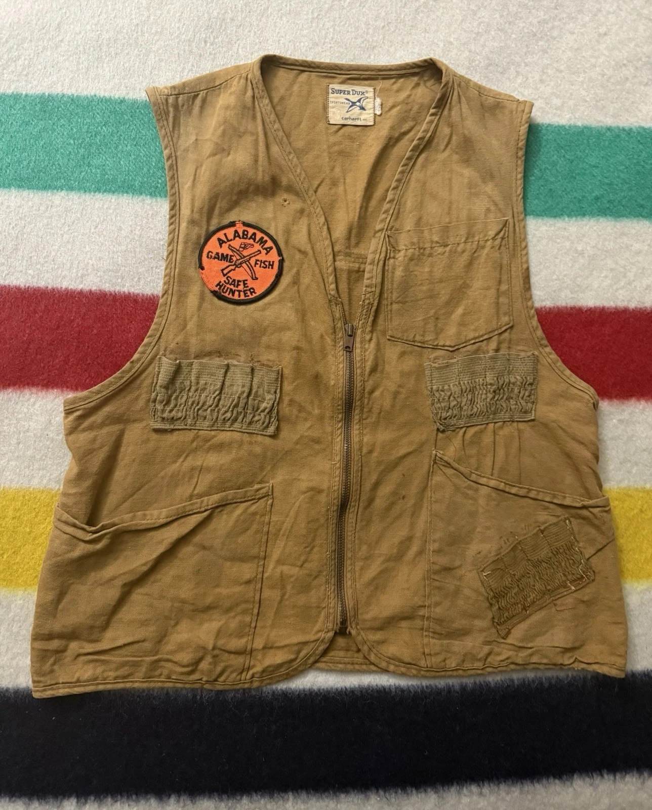 Vintage 60s 70s Super Dux Carhartt Canvas Hunting Fishing Vest Extra Small XS