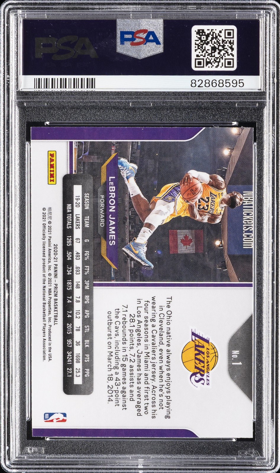 2020 PANINI PRIZM #1 LEBRON JAMES PSA 10 view 2