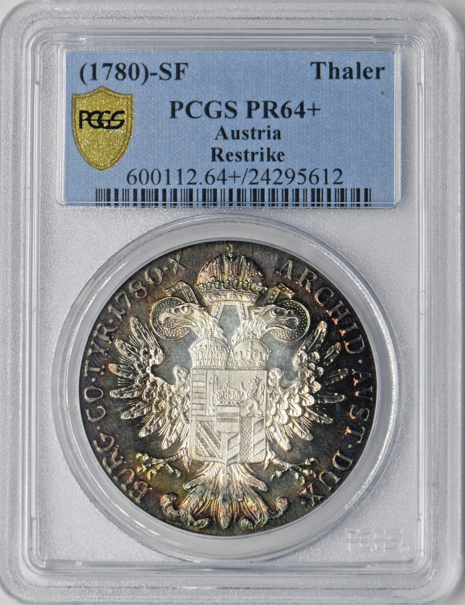 1780)-SF Austria Thaler Restrike TONED - PCGS PR64+ Gold Shield