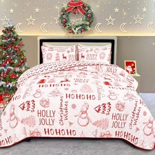 Christmas Quilt Queen Size 3-Piece Set - Ultrasonic Quilting 90" x 90" Red