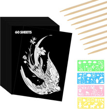 60 Sheets Scratch Paper Art Set, Black Coated Scratchboard Craft Kits, Laser Scr