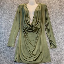 Asos Design Womens 10 Olive Green Cowl Cleavage Draped Shoulder Pads Mini Dress