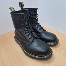 Dr Martens 1460 Boots UK 4 Matte Black Smooth Leather Yellow Stitch Docs DM TIV