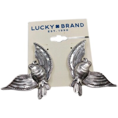 Lucky Brand Vintage Silver Dove For Peace-LARGE Stud Earrings NEW