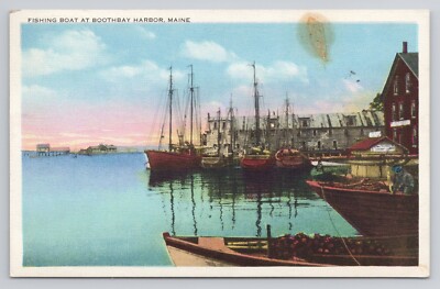Fishing Boat at Boothbay Harbor Maine Postcard