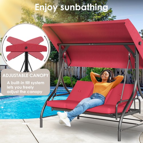 Deluxe Porch Swing 3-Seat Patio Chair Outdoor Hanging Swing W/ Adjustable Canopy - Picture 7 of 9