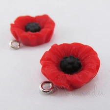 Red Poppy Charms 21mm August Birth Flowers Resin Pendants C2022 - 2, 5 Or 10PCs