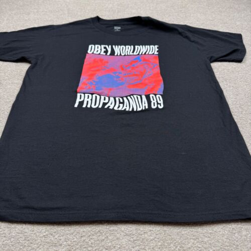 Camicia uomo Obey nera media M manica corta girocollo streetwear logo adulti - Foto 2 di 6