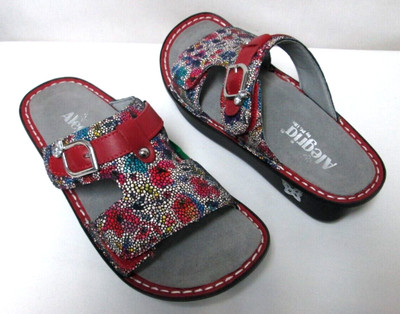 Alegria Peggy Leather red floral sandals slides adjustable comfort NEW Sz 38 8