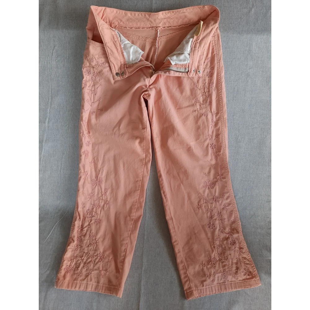 Pantalone Fendi Roma Italia donna 33 ricamo uncinetto gamba larga lyocell cotone arancione