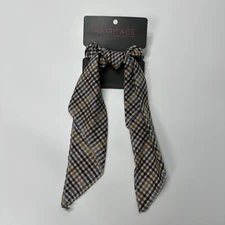 Heritage By Mindy McKnight Scarf Scrunchie Plaid Knot beige/brown/blue tones.