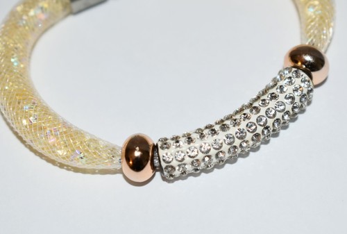 Stardust Crystal Mesh Swarovski Elements Slide Pave Charm Magnetic 8.5" Bracelet - Picture 3 of 5