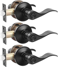 Probrico (3 Pack Privacy Door Lever,Locking Black Door Handle Set for Bathroom &