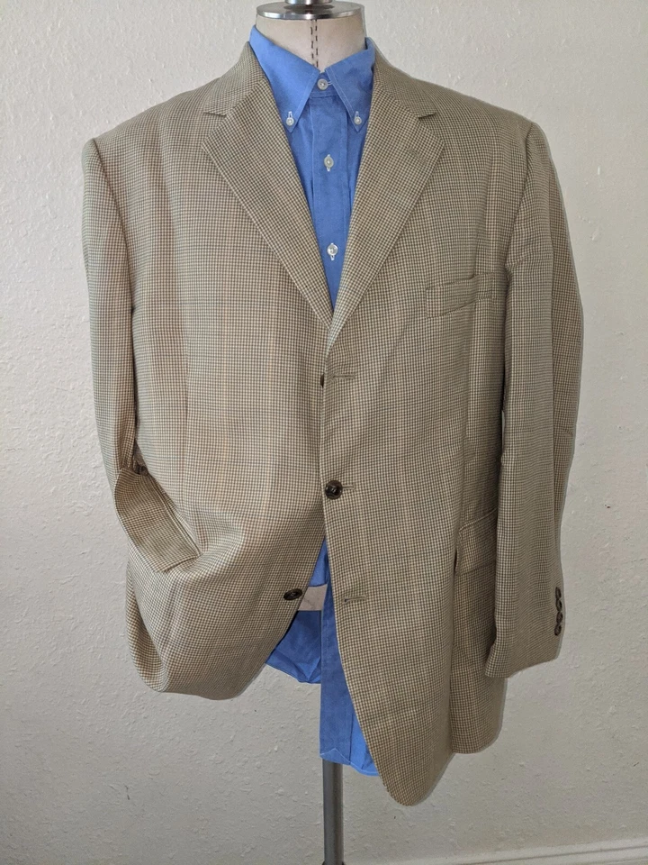 New 46R Blue Yellow Brown Houndstooth check Blazer Sport Coat Check Jacket Wool - Image 2 of 4