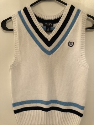 blue and white sweater vest