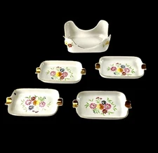 Vintage Porcelain Floral Ashtray Set Made in Japan