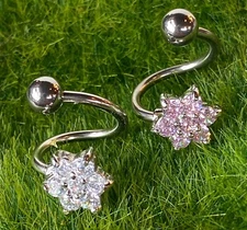 1pc Flower Twist CZ Gem Belly Ring Navel Piercing Pierced Naval Body Jewelry