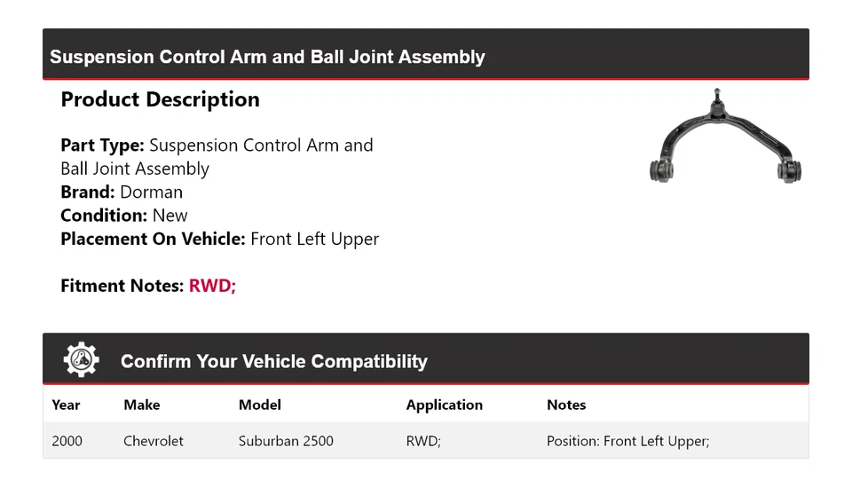 Conjunto de rótula de brazo de control Dorman para Chevrolet Suburban 2500 2000 Foto 2 de 4