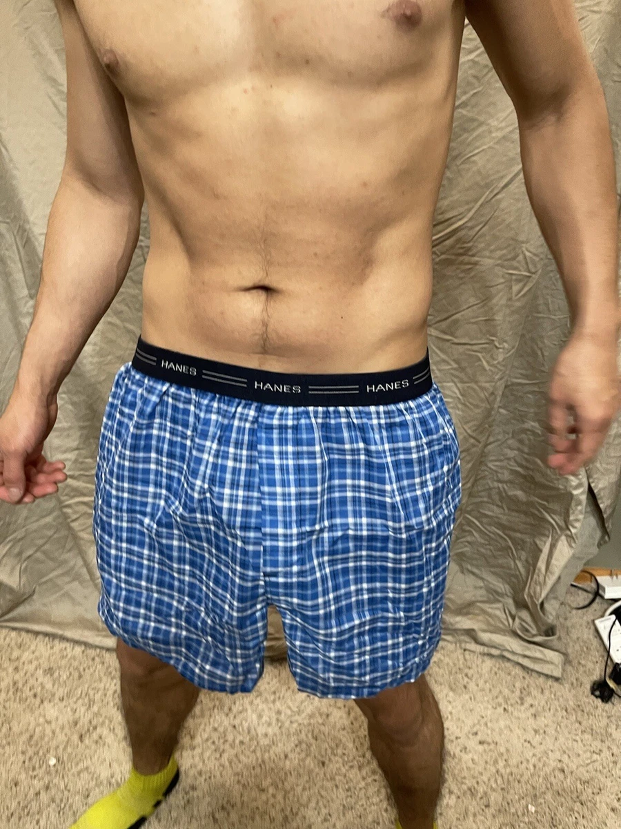 men's large blue plaid comfort flex boxer shorts