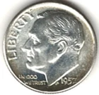 1957 ROOSEVELT DIME in BRILLIANT UNCIRCULATED CONDITION stk R 17