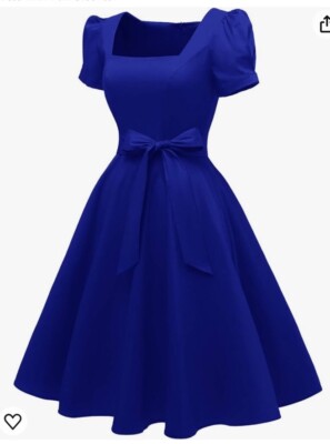 Obbue Royal Blue M Square Short Puff Sleeve Party Dress Waisted Bow Tie | eBay Obbue Royal Blue M Square Short Puff Sleeve Party Dress Waisted Bow Tie | eBay