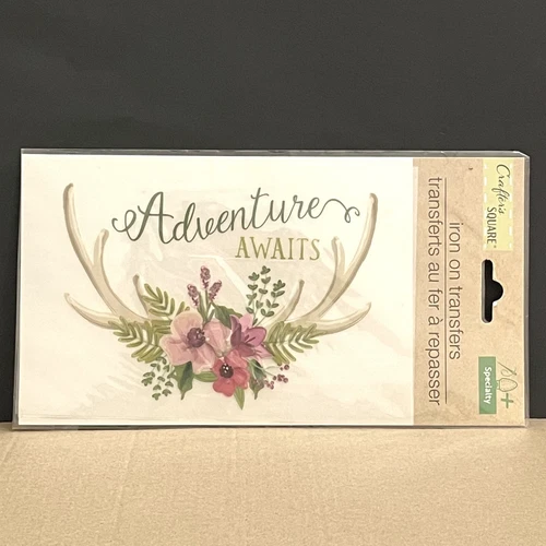 Crafter's Square IRON-ON TRANSFER "Adventure Awaits" ANTLERS & WILDFLOWERS