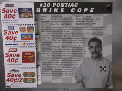 DERRIKE COPE #30 Pontiac 8x10 Card NASCAR | eBay