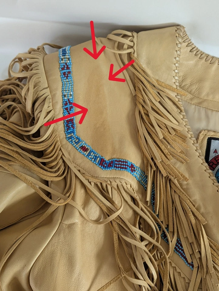 Vintage Ren Ellis Renegade Tan Leather Beaded Fringed Jacket Size 12 Womens - Image 3 of 4