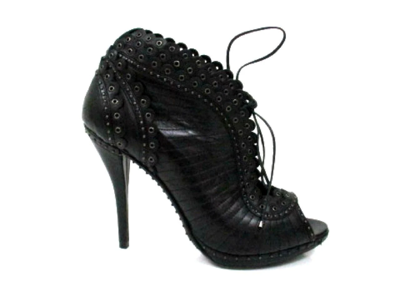 CHAUSSONS CLOUTÉS BOUT OUVERT À LACETS EN CUIR COUSU NOIR CHRISTIAN DIOR TAILLE 40