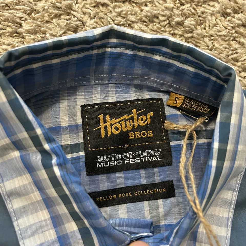 NEW Howler Bros ACL Yellow Rose Western Plaid Pearl Snap Button Up Shirt Small - Image 2 of 4