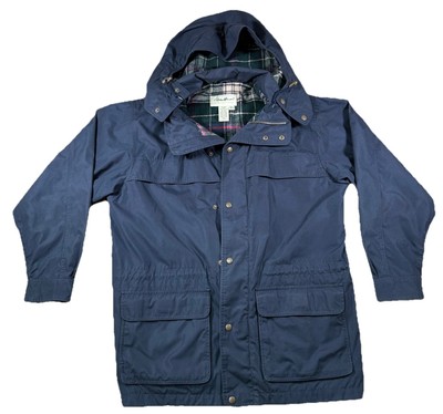 Eddie Bauer Jacket Mens Medium Plaid Wool Lined Coat Button Up Blue