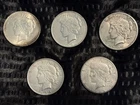 PEACE SILVER DOLLAR LOT 1/4 ROLL OF 5 COINS 1922-1934 PDS BEAUTIFUL TONED VF-AU