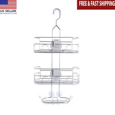 Adjustable Metal Shower Caddy W/ Shelves Hooks Soap Dish  Suction Cups Chrome