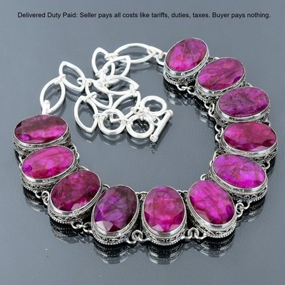 Thanks Giving Day Deal 925 Silver Kashmir Rubi Stone Vintage Wife Chain Necklace