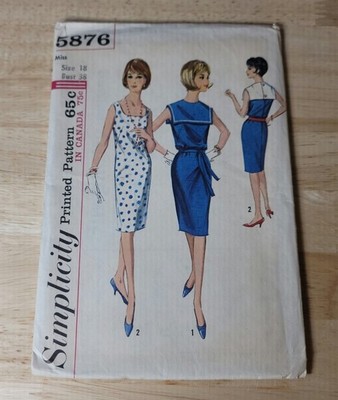 Simplicity MISSES DRESS #5876 Size: 18  1965 UNCUT
