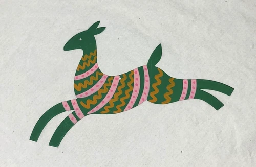 Vintage B Cukla  handmade, hand painted tin deer signed Christmas ornament