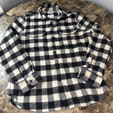 Woolrich Vintage Made In USA Buffalo Plaid Black & White Wool Shirt Sz M